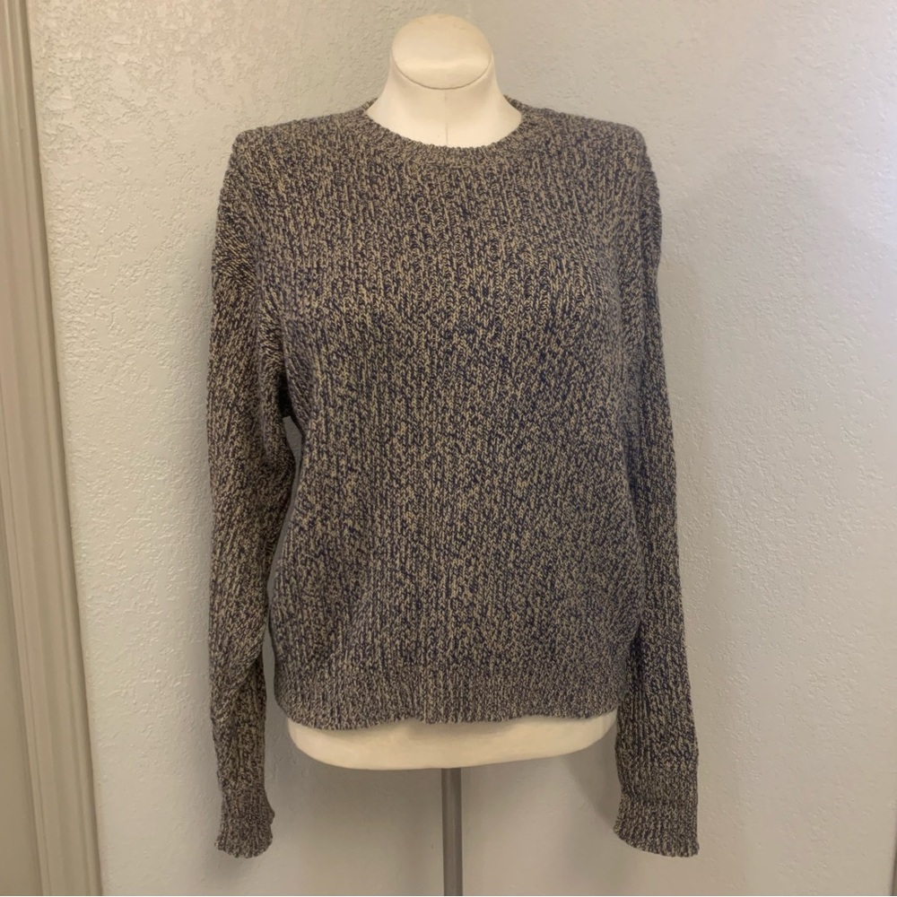 J. Crew Classic Crew Neck Sweater Navy Blue & Tan Boyfriend Style Women’s Medium